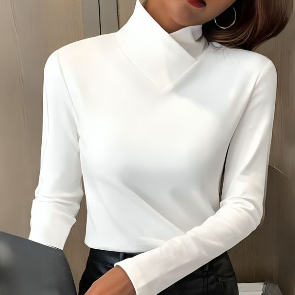 Top Femme à Manches Longues avec Col Montant Élégant et Coupe Ajustée