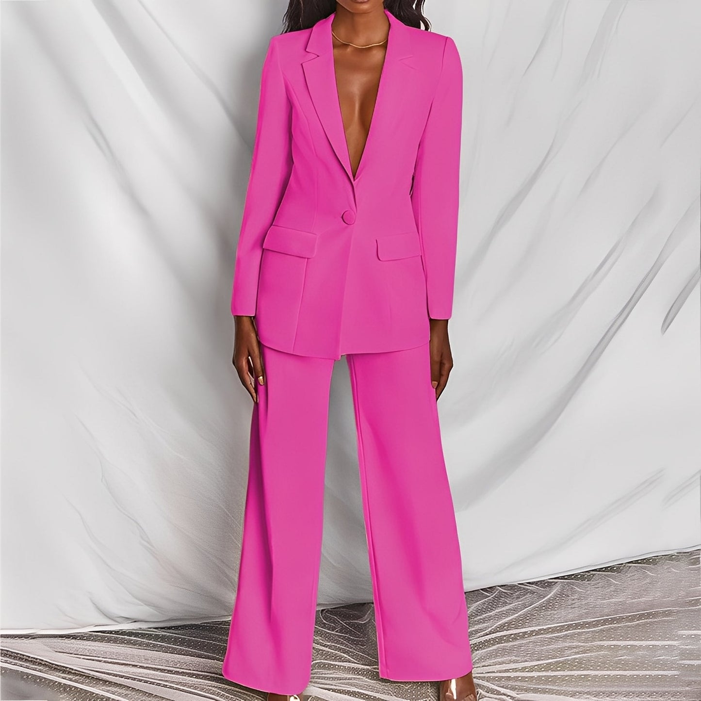 Ensemble Femme Blazer Long et Pantalon Ajustable | Élégant et Confortable