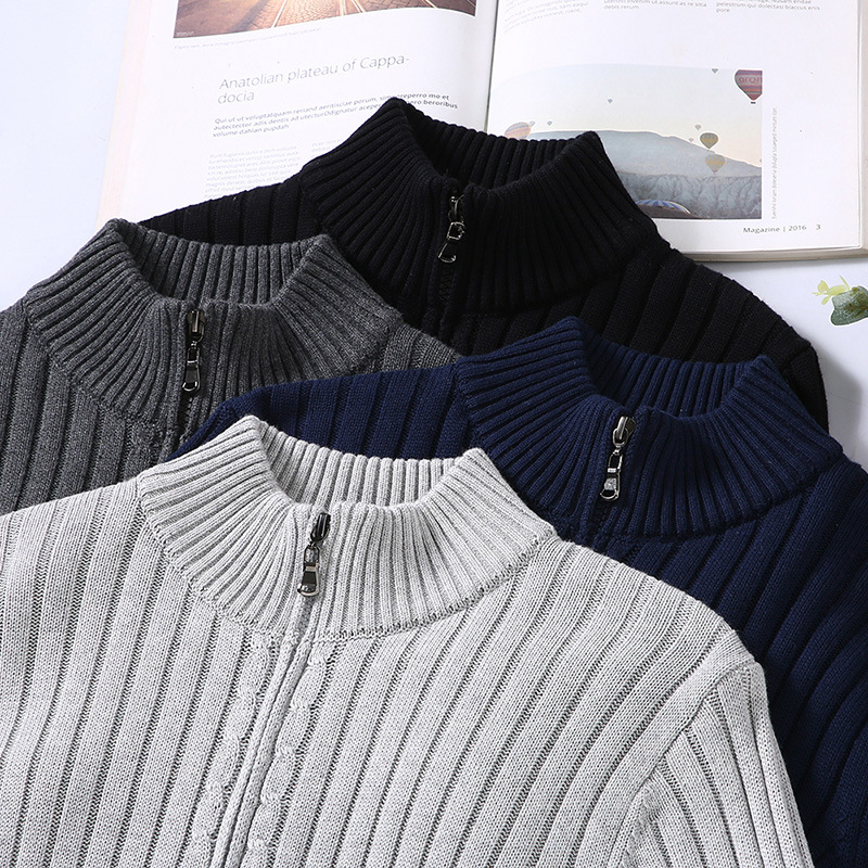 Ellis | Cardigan Homme Zippé avec Col Montant et Motif Côtelé pour le Quotidien
