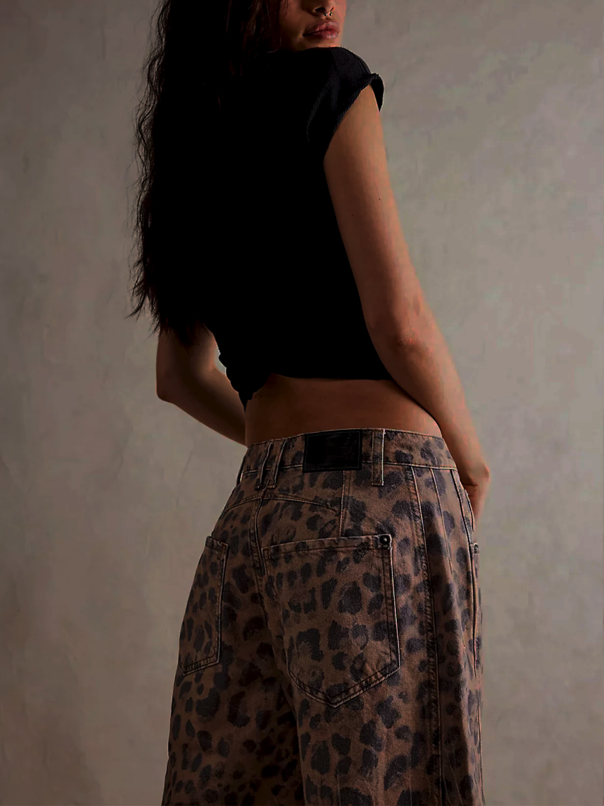 Jeans Femme Taille Haute à Jambe Large | Denim Léopard Moderne