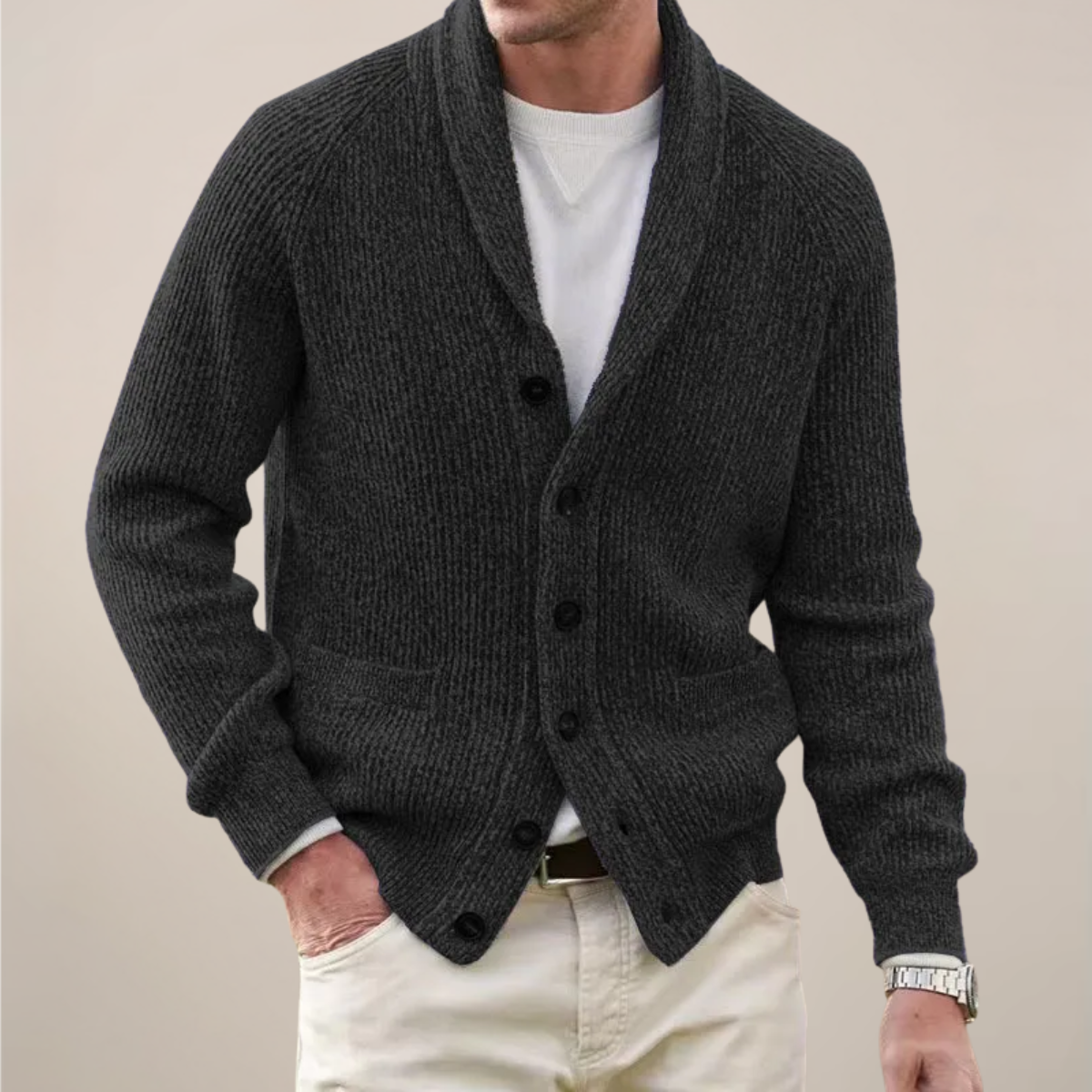 Cardigan classique pour homme avec col châle — style casual chic & confort quotidien