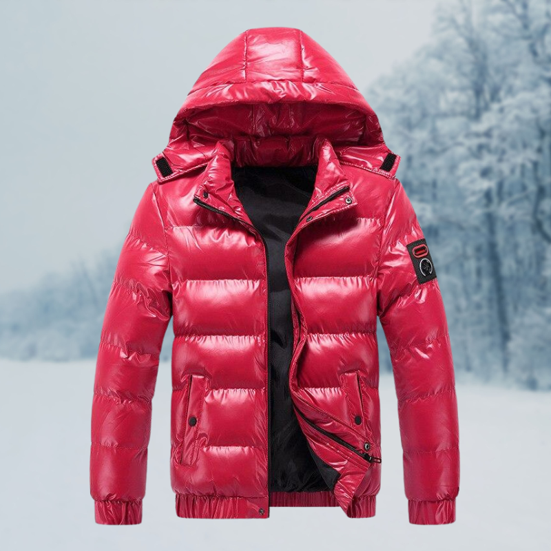 Quentin | Veste Homme Hiver Imperméable Matelassée avec Capuche Brillante