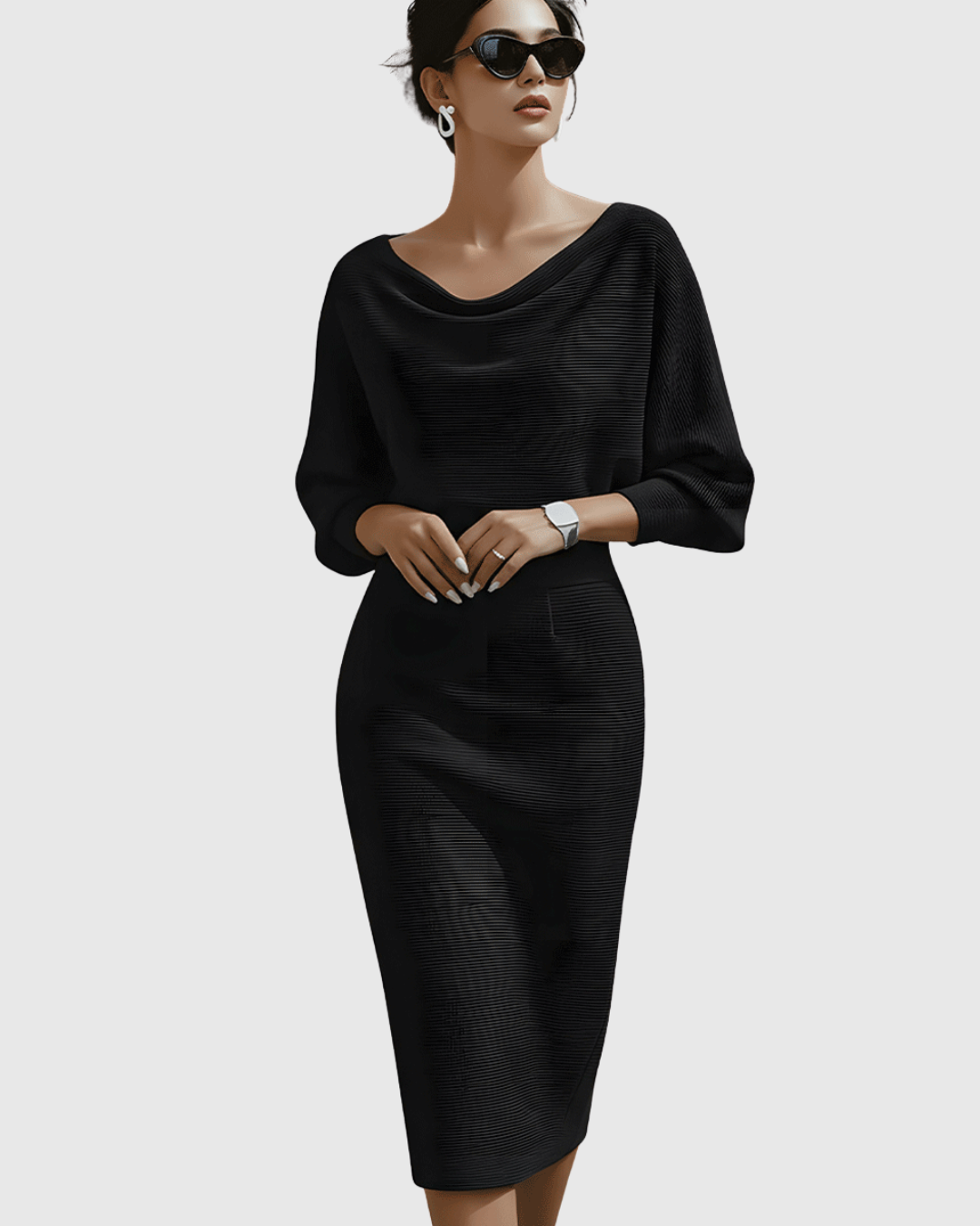 Robe Midi Femme Élégante Drapée et Silhouette Fluide