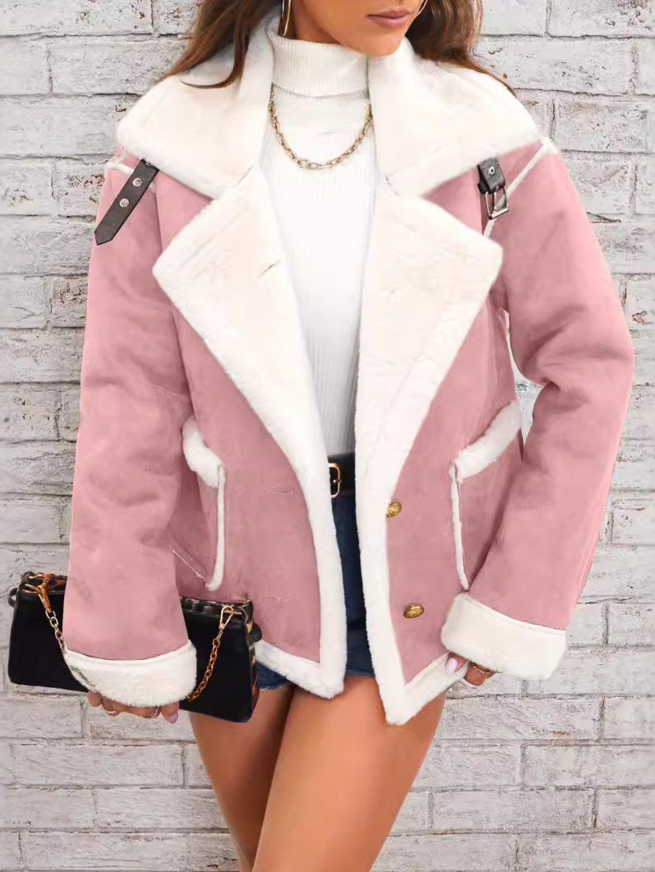Cassyopée | Veste Femme Suédée Doublure Fausse Fourrure, Oversize et Confortable