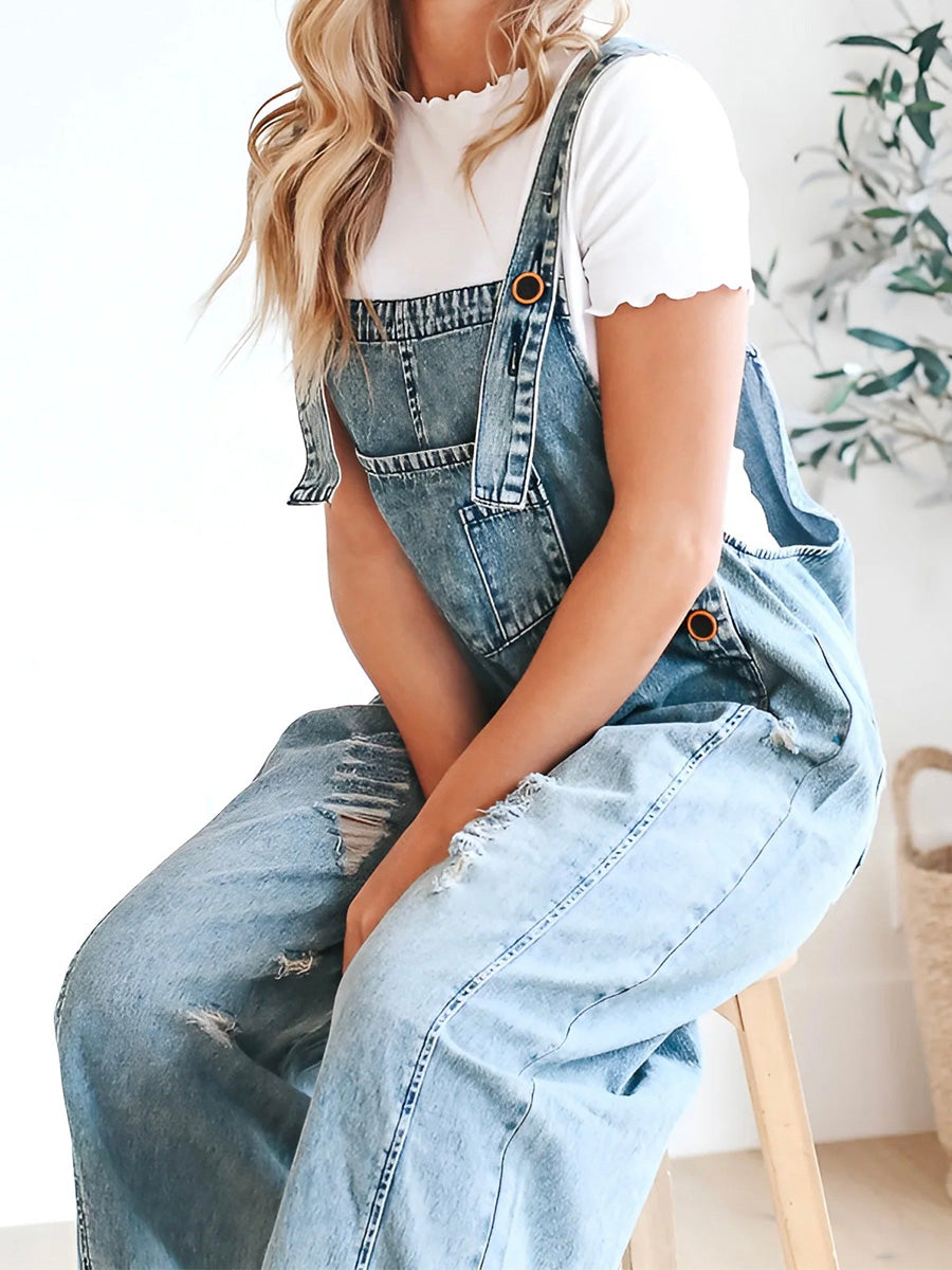 Carmelle | Combinaison femme en denim à encolure carrée et style décontracté
