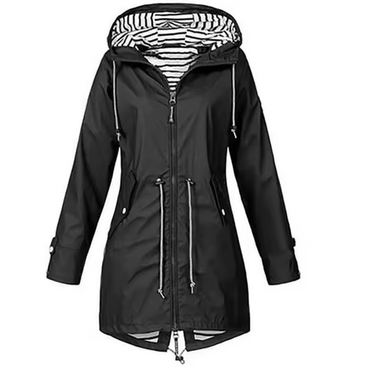 Valérie-Anne | Veste Femme Imperméable à Capuche et Taille Ajustable