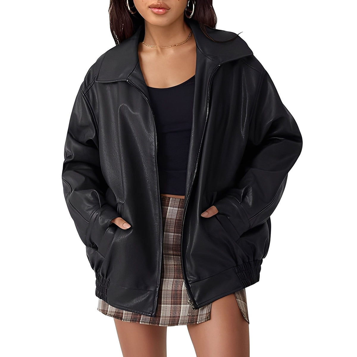 Bomber Femme Oversize en Cuir | Style Urbain et Élégant
