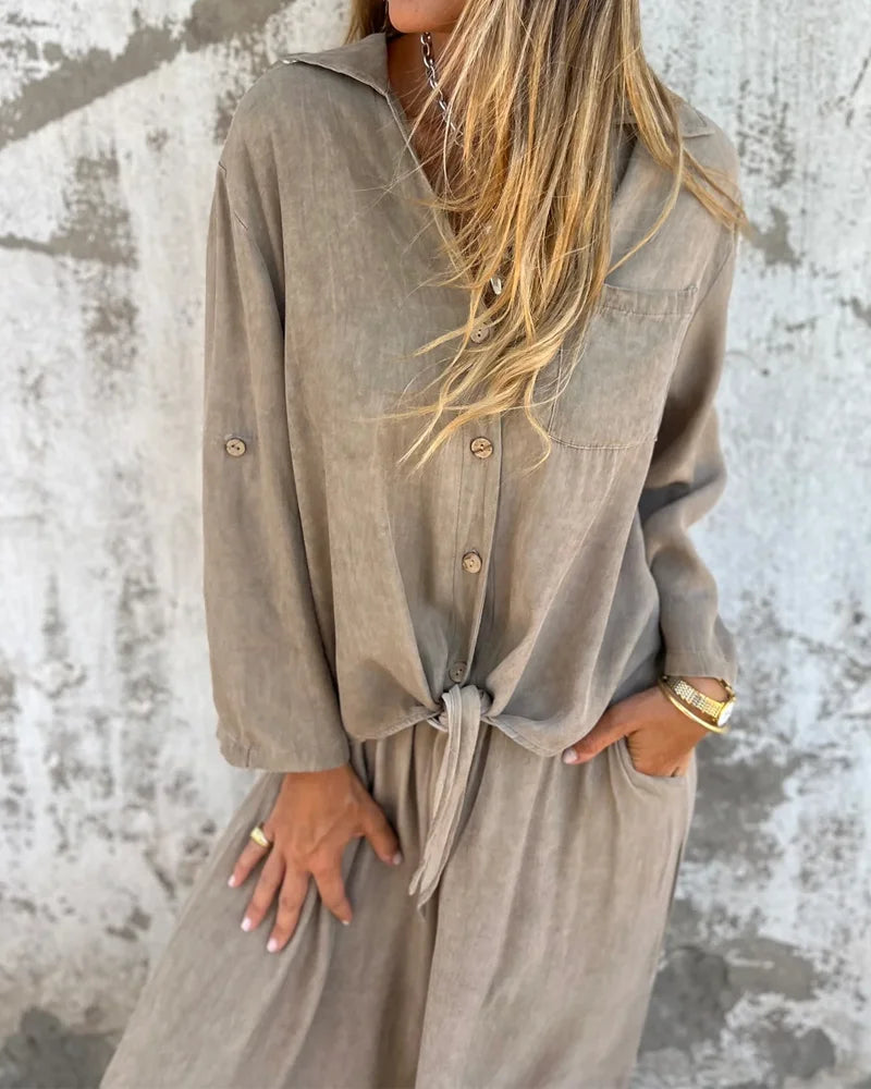Emine | Ensemble Femme 2 Pièces Élégant : Blouse Ample à Manches Longues et Pantalon Large