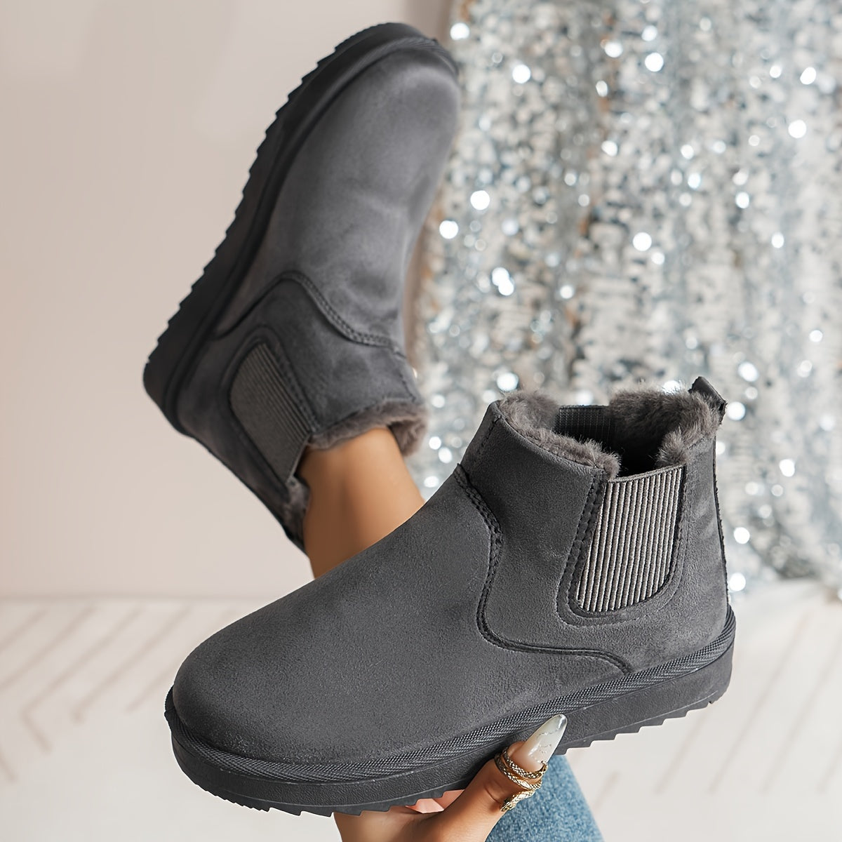 Tamarisse | Bottines Hiver Femme Slip-On avec Éléments Élastiques et Doublure Chaude
