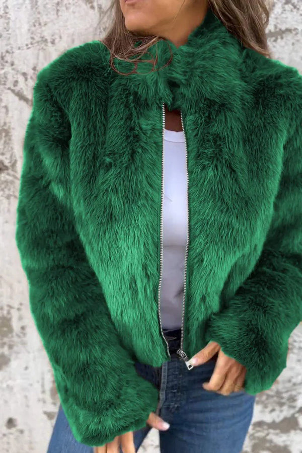 Eulalia | Veste Femme Mode en Fausse Fourrure à Col Montant et Fermeture Éclair