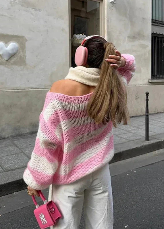 Pull oversize pour femme à motif rayé – Confortable, Stylé & Polyvalent