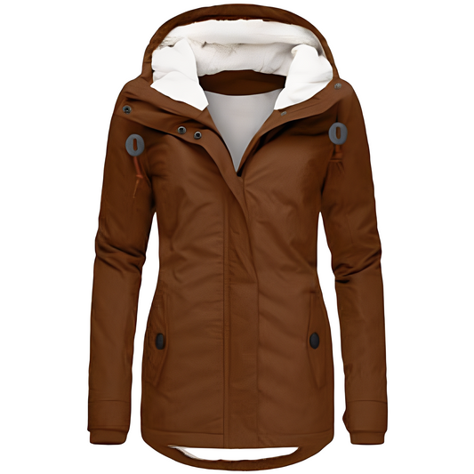 Veste en velours imperméable pour femme avec capuche – Élégante, Protectrice & Confortable