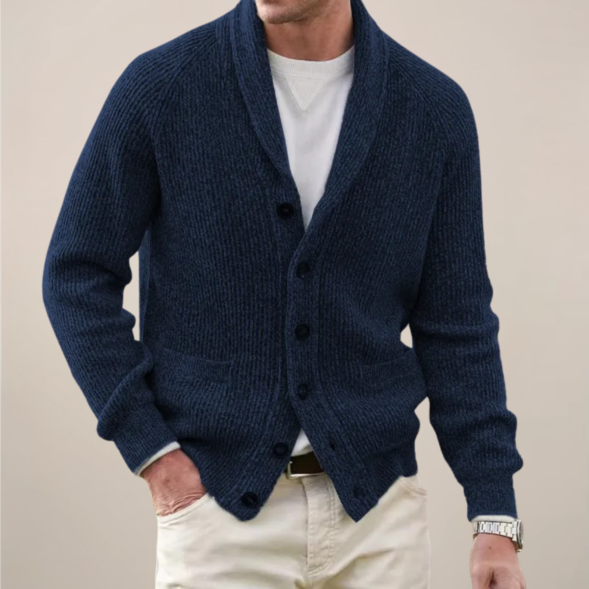 Cardigan classique pour homme avec col châle — style casual chic & confort quotidien