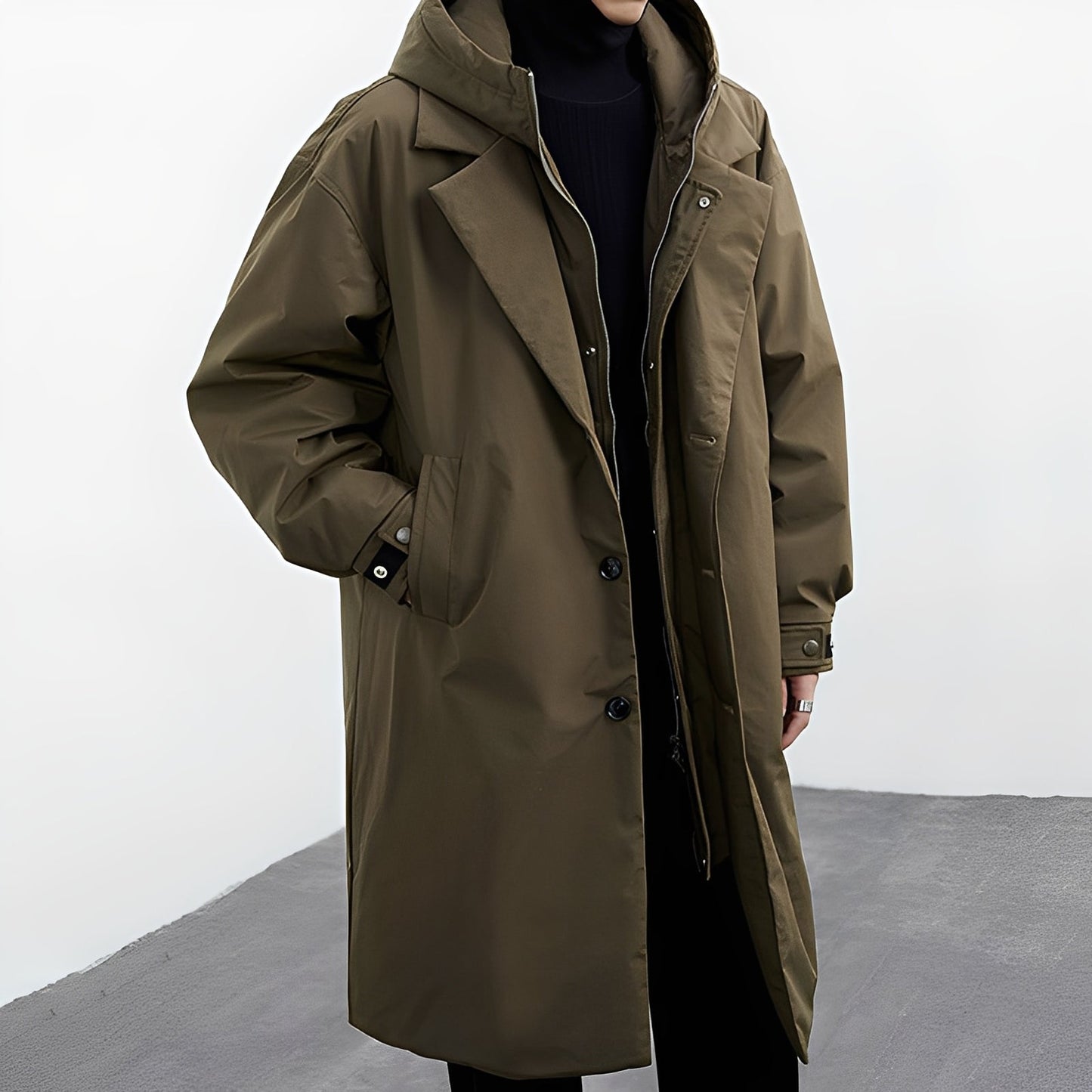 Trench-coat long polyvalent pour homme avec capuche – Stylé, Fonctionnel & Élégant