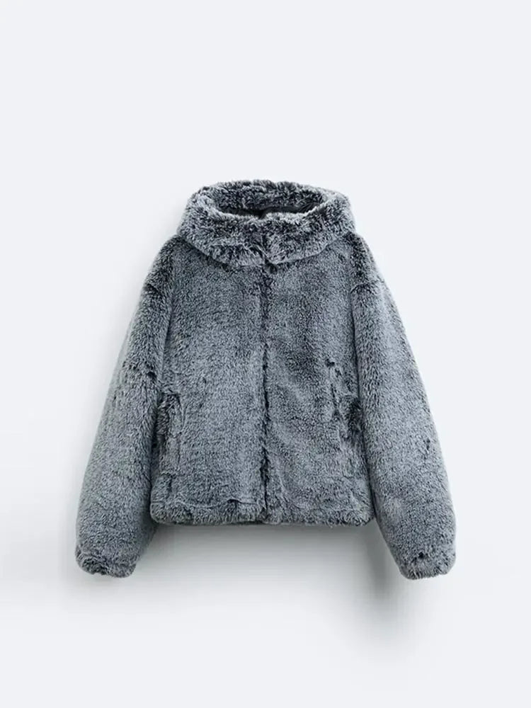 Priscille | Teddy Jacket Femme Grise Doublure Fourrure Zippée Chaude