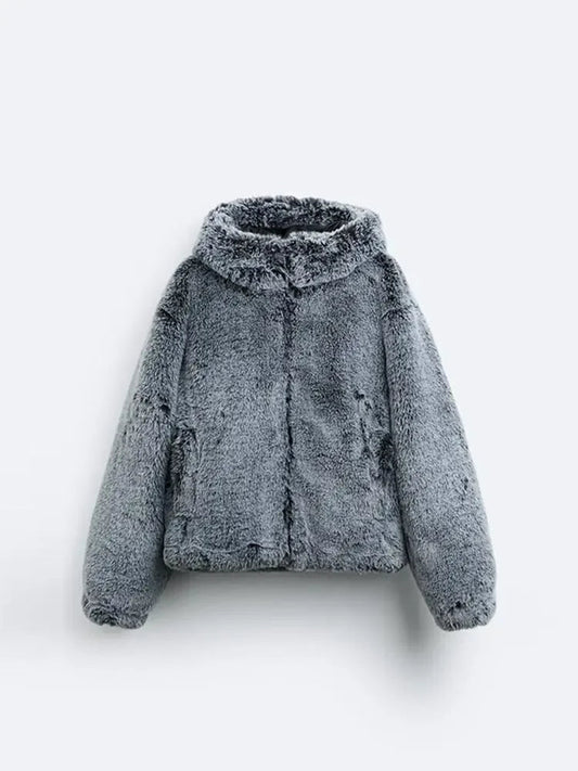 Priscille | Teddy Jacket Femme Grise Doublure Fourrure Zippée Chaude