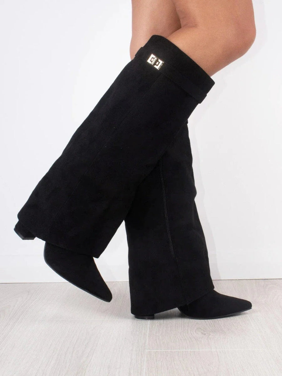Bottes Hautes Femme à Large Revers et Talon Bloc | Élégance et Confort au Quotidien