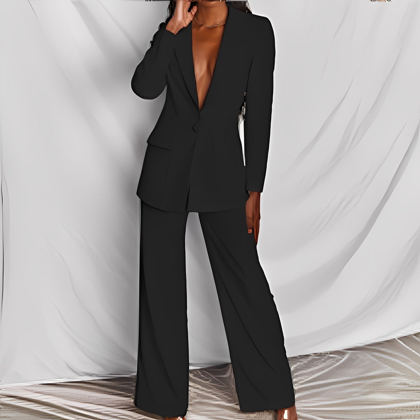 Ensemble Femme Blazer Long et Pantalon Ajustable | Élégant et Confortable