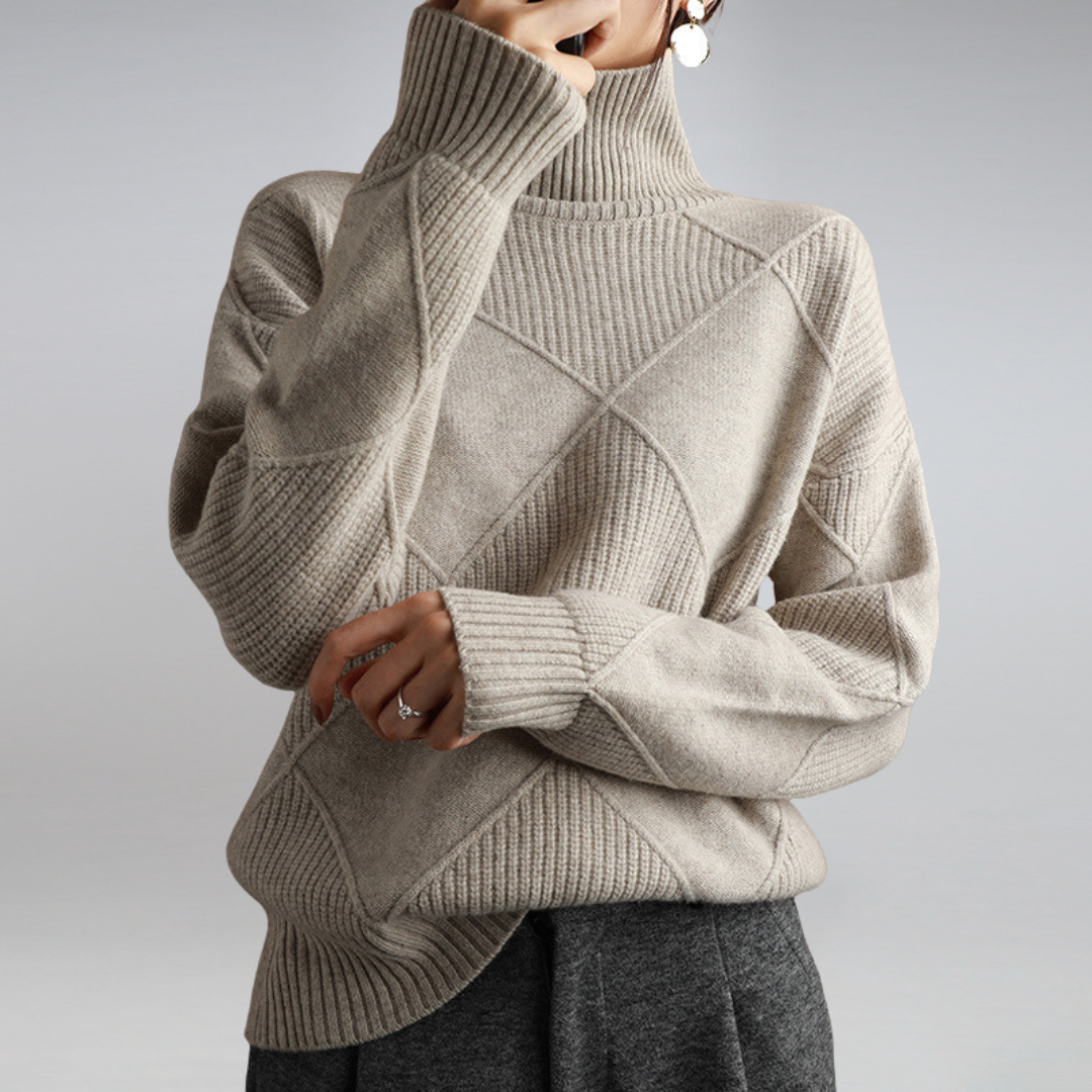 Isabelle | Pull femme col roulé à motif losange texturé