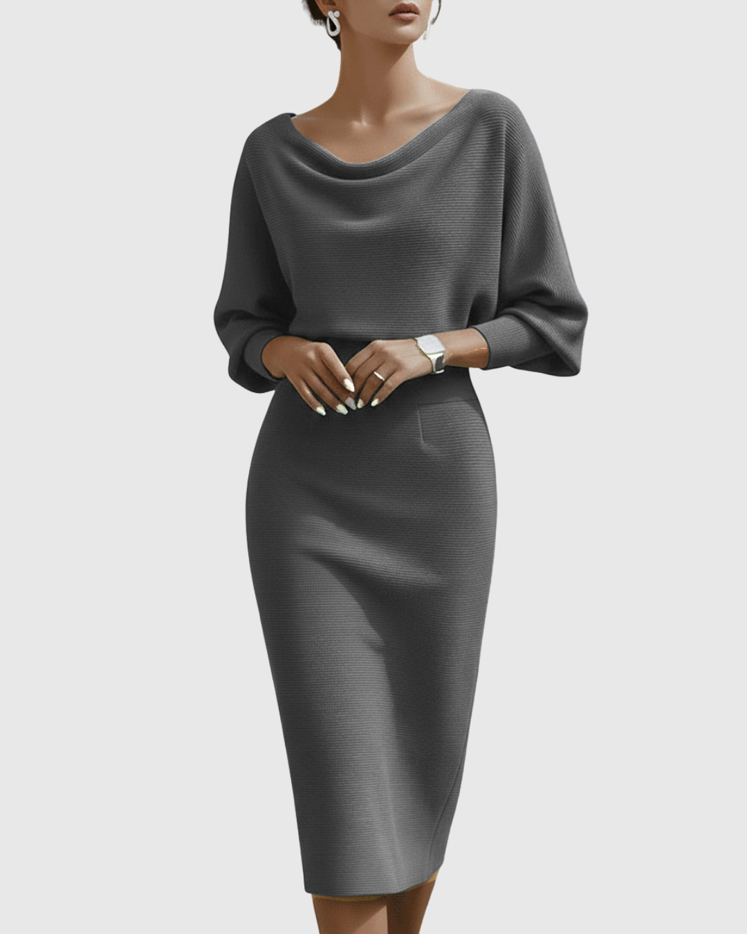 Robe Midi Femme Élégante Drapée et Silhouette Fluide