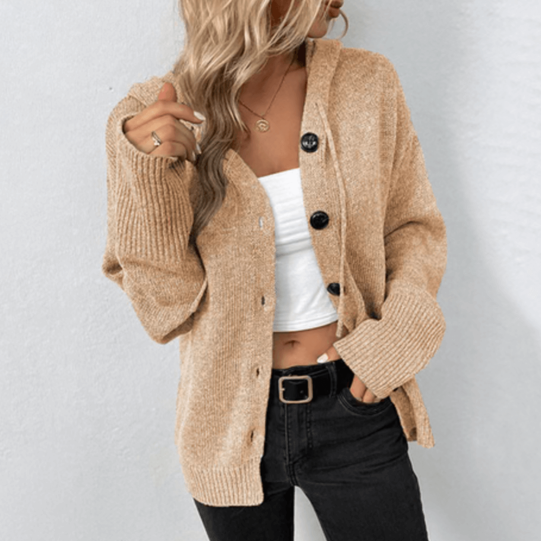 Olympe | Gilet Cardigan Femme à Capuche avec Boutons et Cordon de Serrage