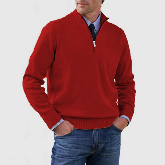 Aleron | Pull Homme Zippé Col Montant Tricoté Uni Style Hiver
