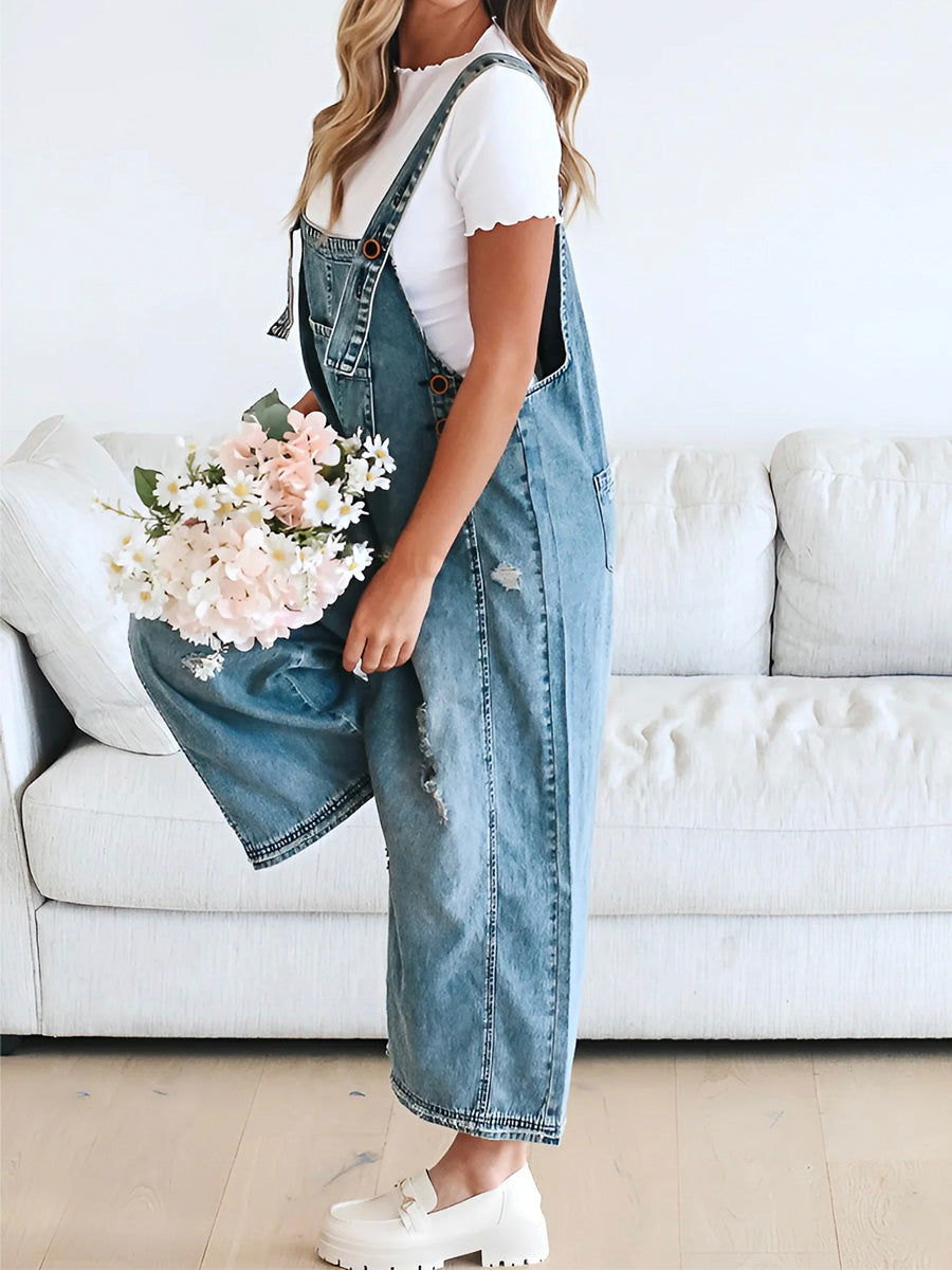 Carmelle | Combinaison femme en denim à encolure carrée et style décontracté