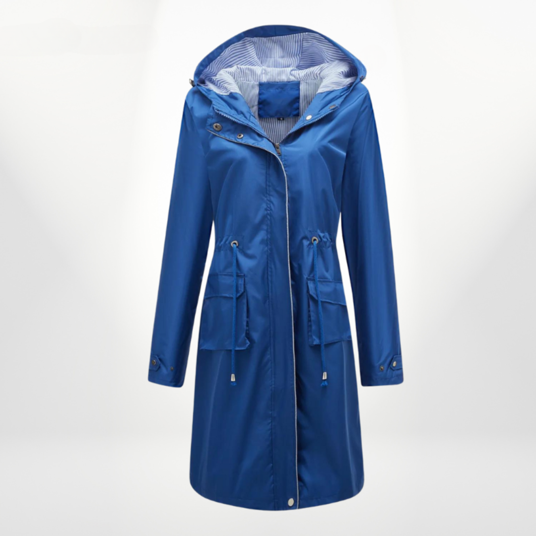 Laure | Trench Long Femme à Capuche et Taille Ajustable Kaki