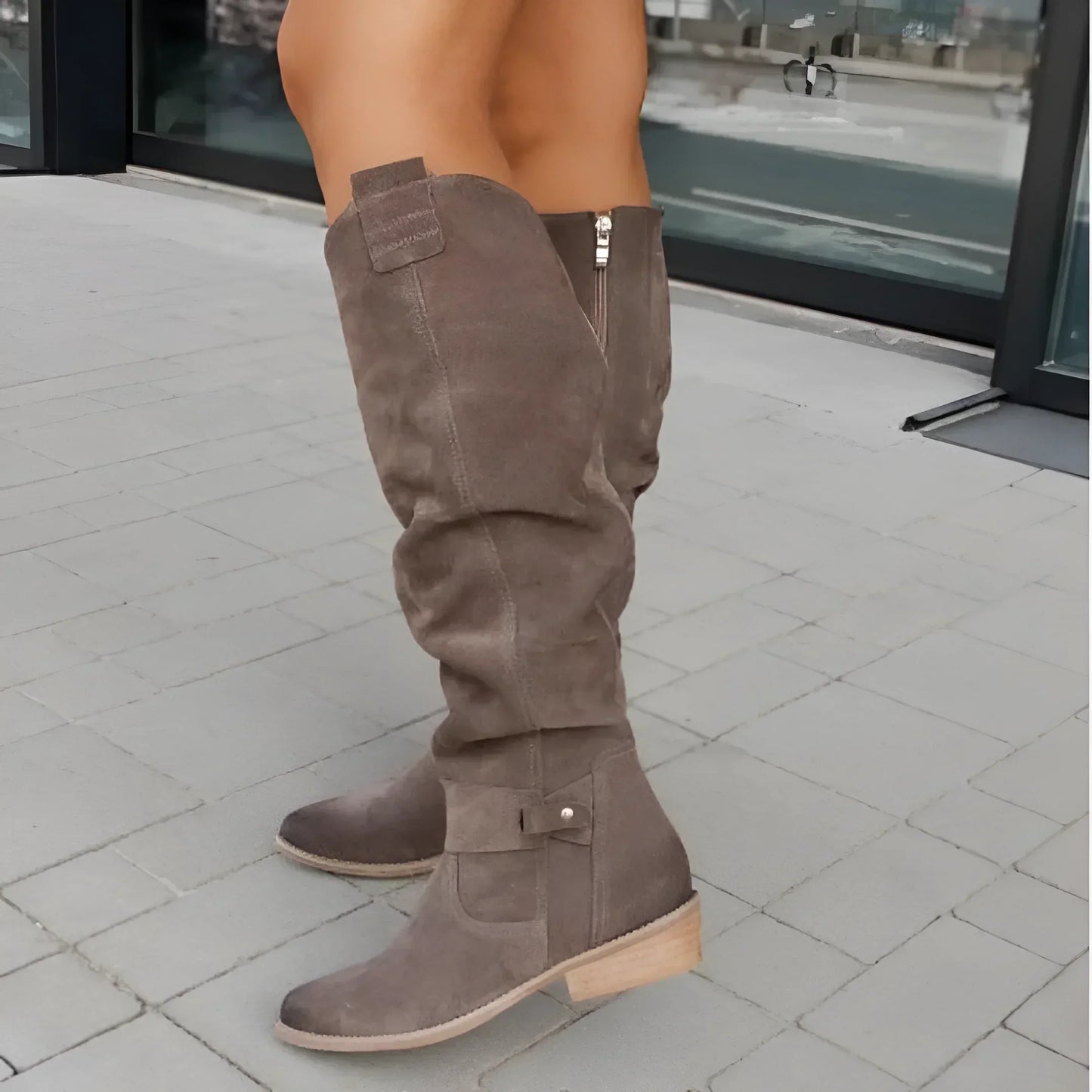 Séraphine | Bottines Femme Effet Cuir Hautes à Talon Bloc et Fermeture Latérale