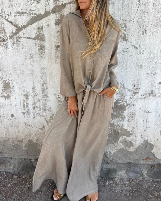 Emine | Ensemble Femme 2 Pièces Élégant : Blouse Ample à Manches Longues et Pantalon Large