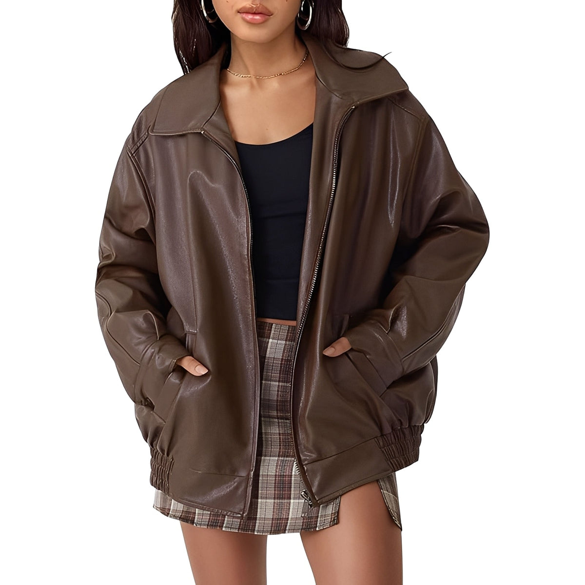 Bomber Femme Oversize en Cuir | Style Urbain et Élégant
