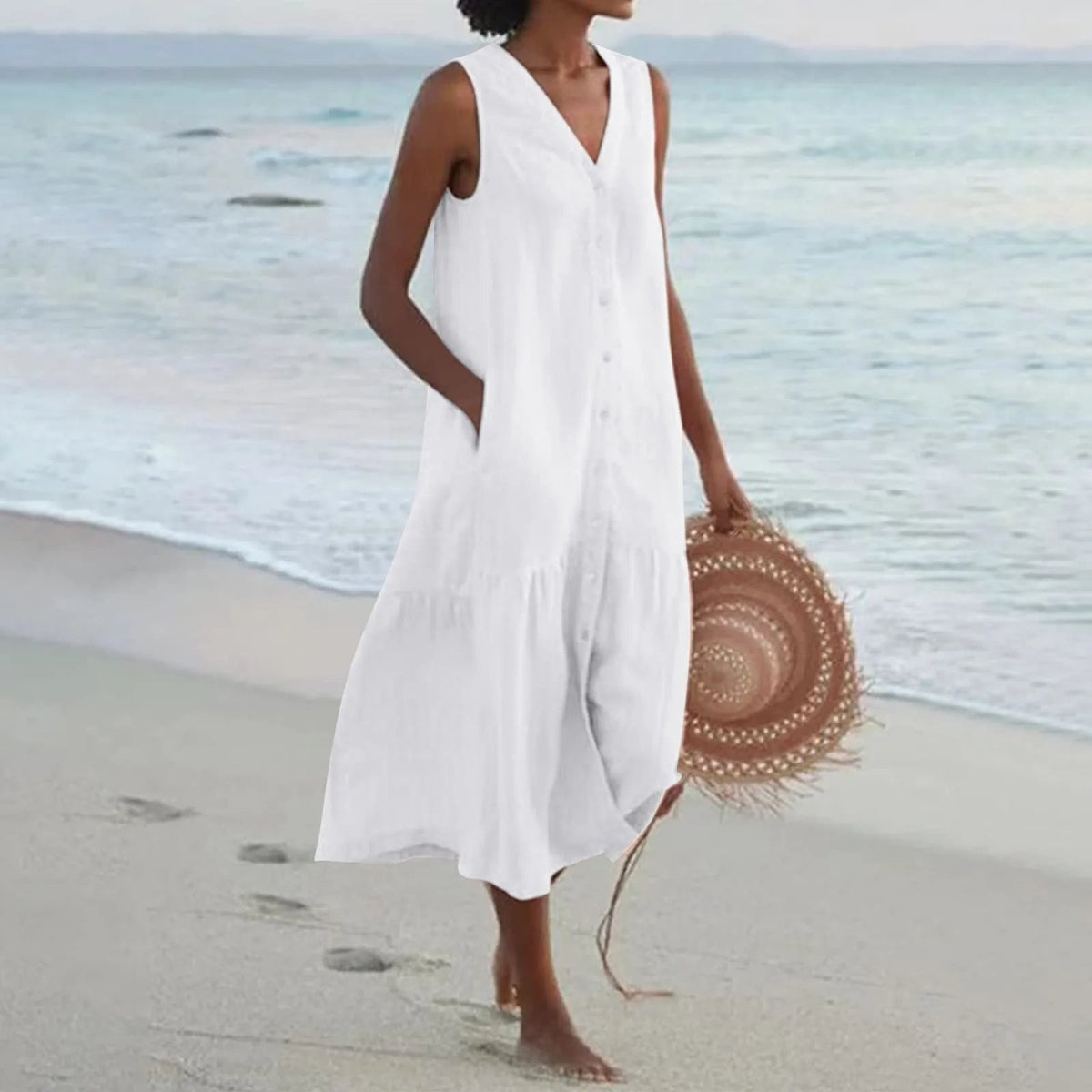 Robe Élégante à Col V – Charme Printanier & Élégance Féminine