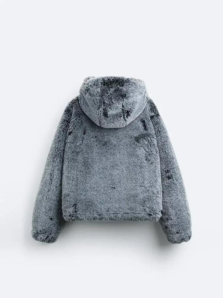 Priscille | Teddy Jacket Femme Grise Doublure Fourrure Zippée Chaude