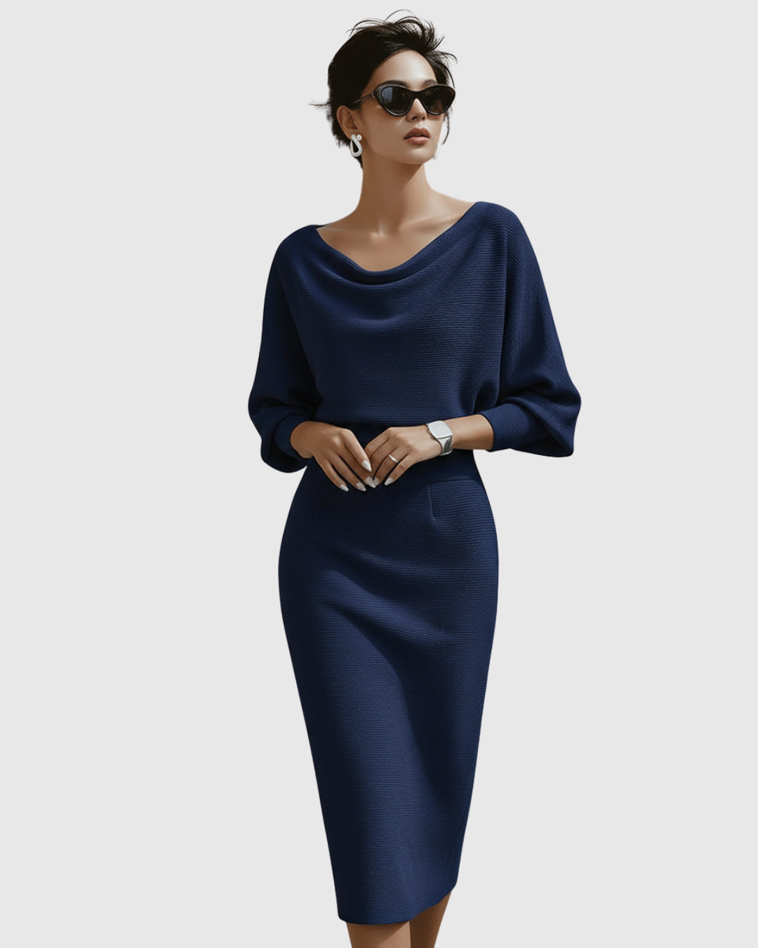 Robe Midi Femme Élégante Drapée et Silhouette Fluide