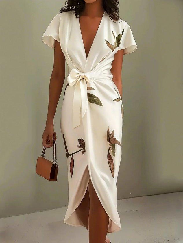 Robe Femme Cache-Cœur Élégante à Coupe Fluide et Taille Ajustable