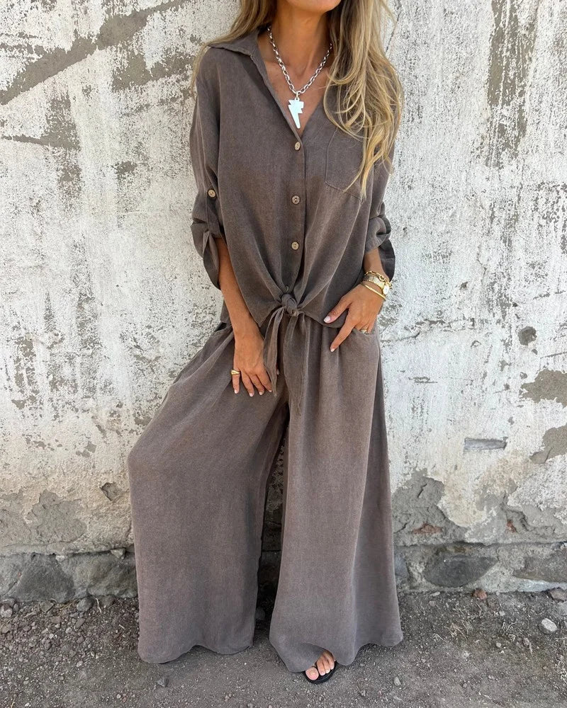 Emine | Ensemble Femme 2 Pièces Élégant : Blouse Ample à Manches Longues et Pantalon Large