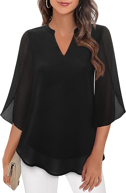 Blouse fluide à encolure en V – Légère, élégante & polyvalente