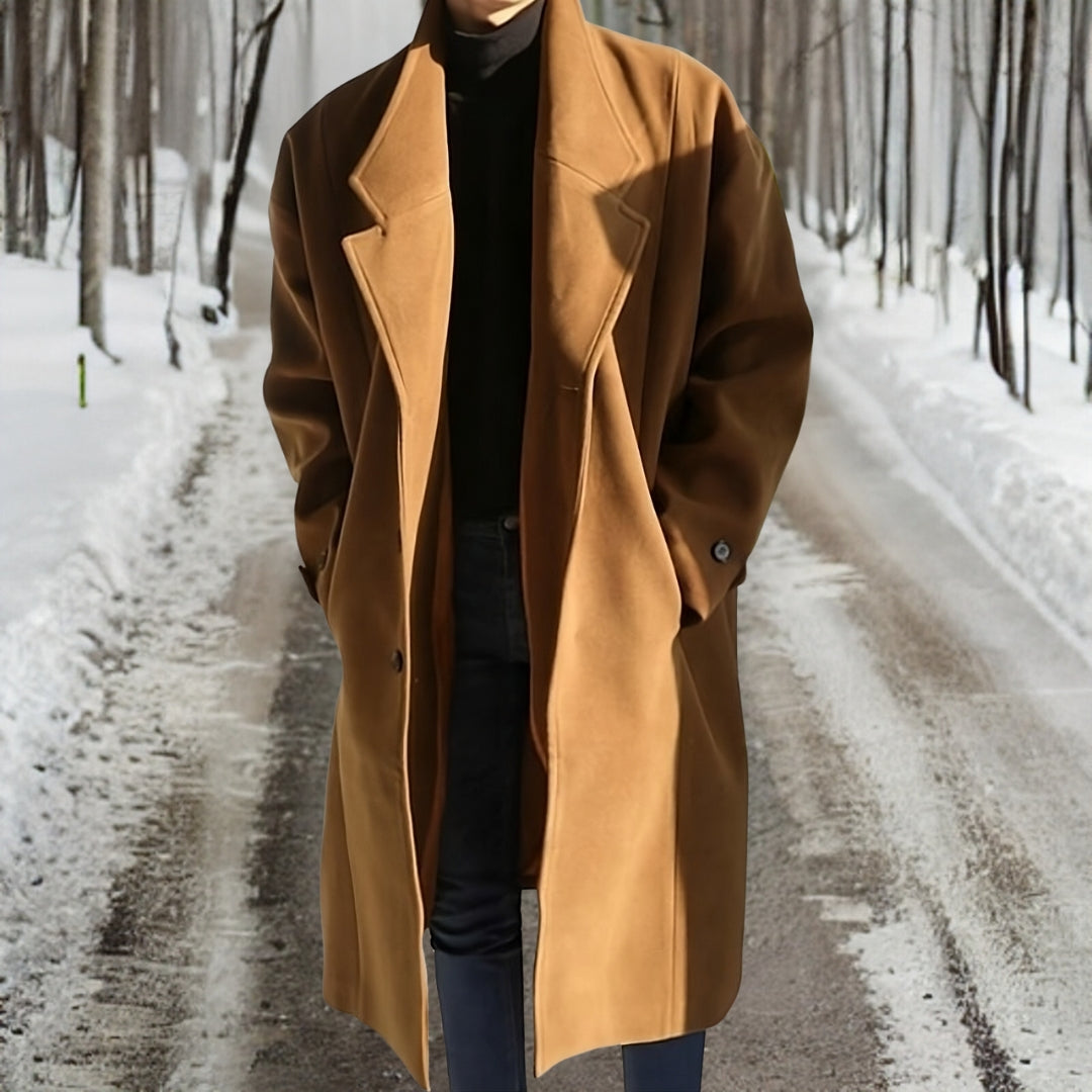 Nivarius | Manteau Homme Long Couleur Unie Col Classique Coupe Droite
