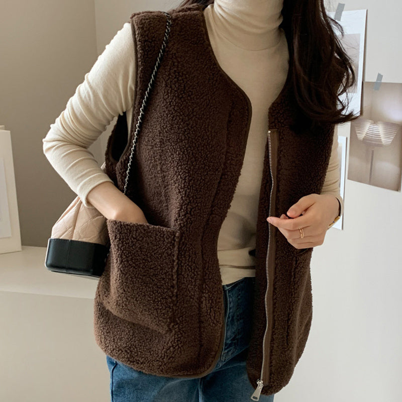Auriane | Gilet teddy femme chaud avec poches latérales