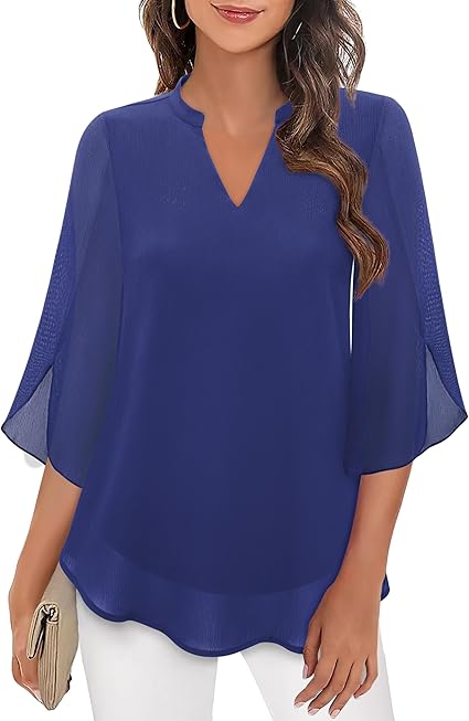 Blouse fluide à encolure en V – Légère, élégante & polyvalente