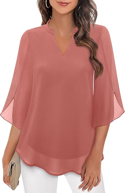 Blouse fluide à encolure en V – Légère, élégante & polyvalente