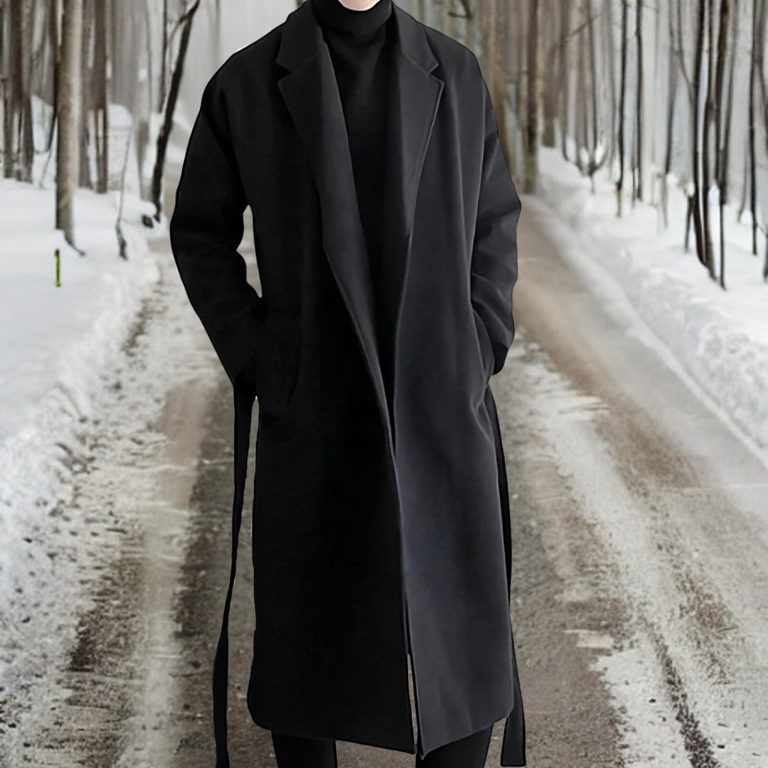 Nivarius | Manteau Homme Long Couleur Unie Col Classique Coupe Droite
