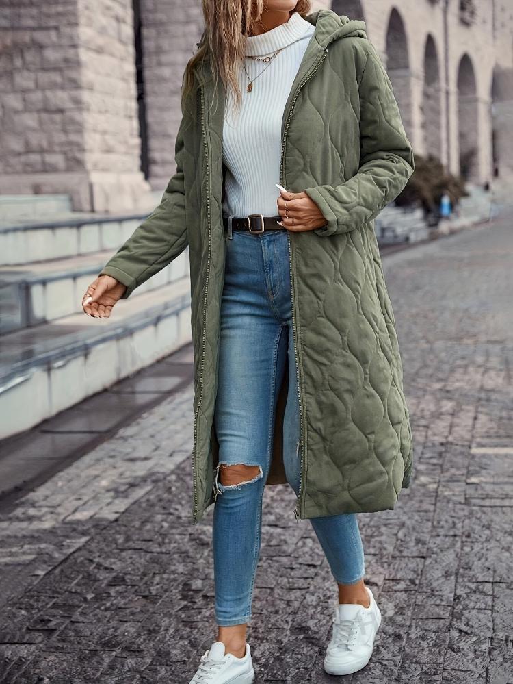 Isabeau | Manteau long femme léger matelassé avec capuche et zip