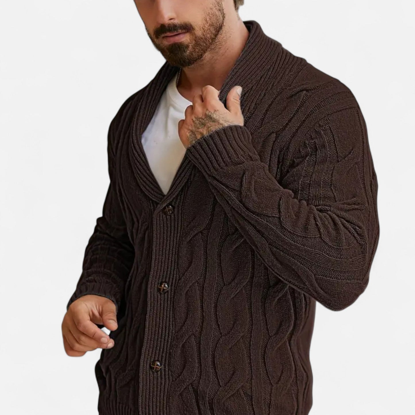 Geometric Knit Cardigan Homme | Gilet en Maille à Col Revers | Élégance Moderne & Confort d’Hiver