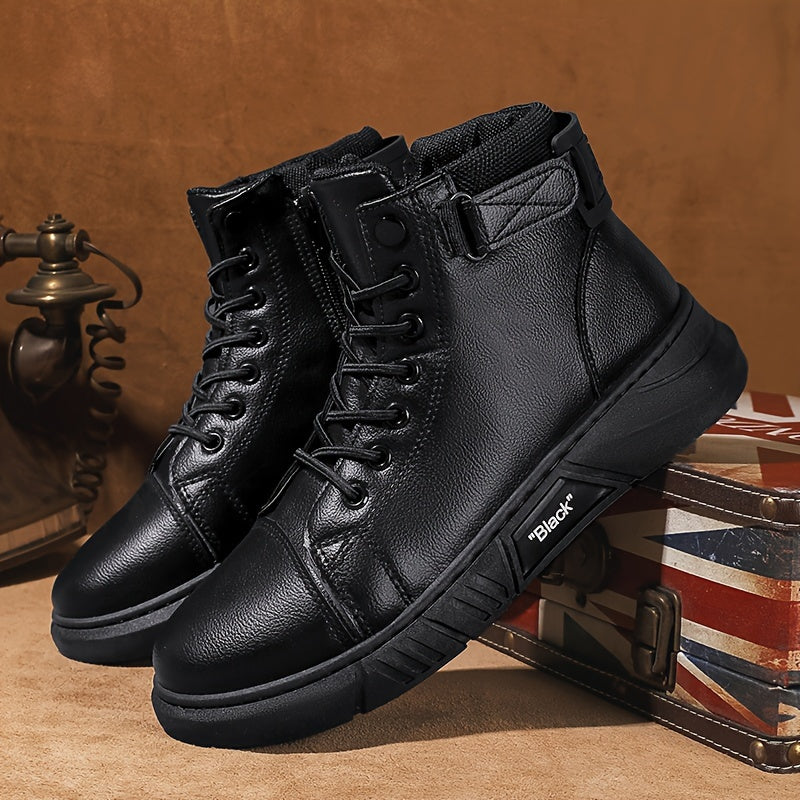 Xandor | Bottes Hiver Homme Noir Montantes avec Lacets et Sangle Cheville