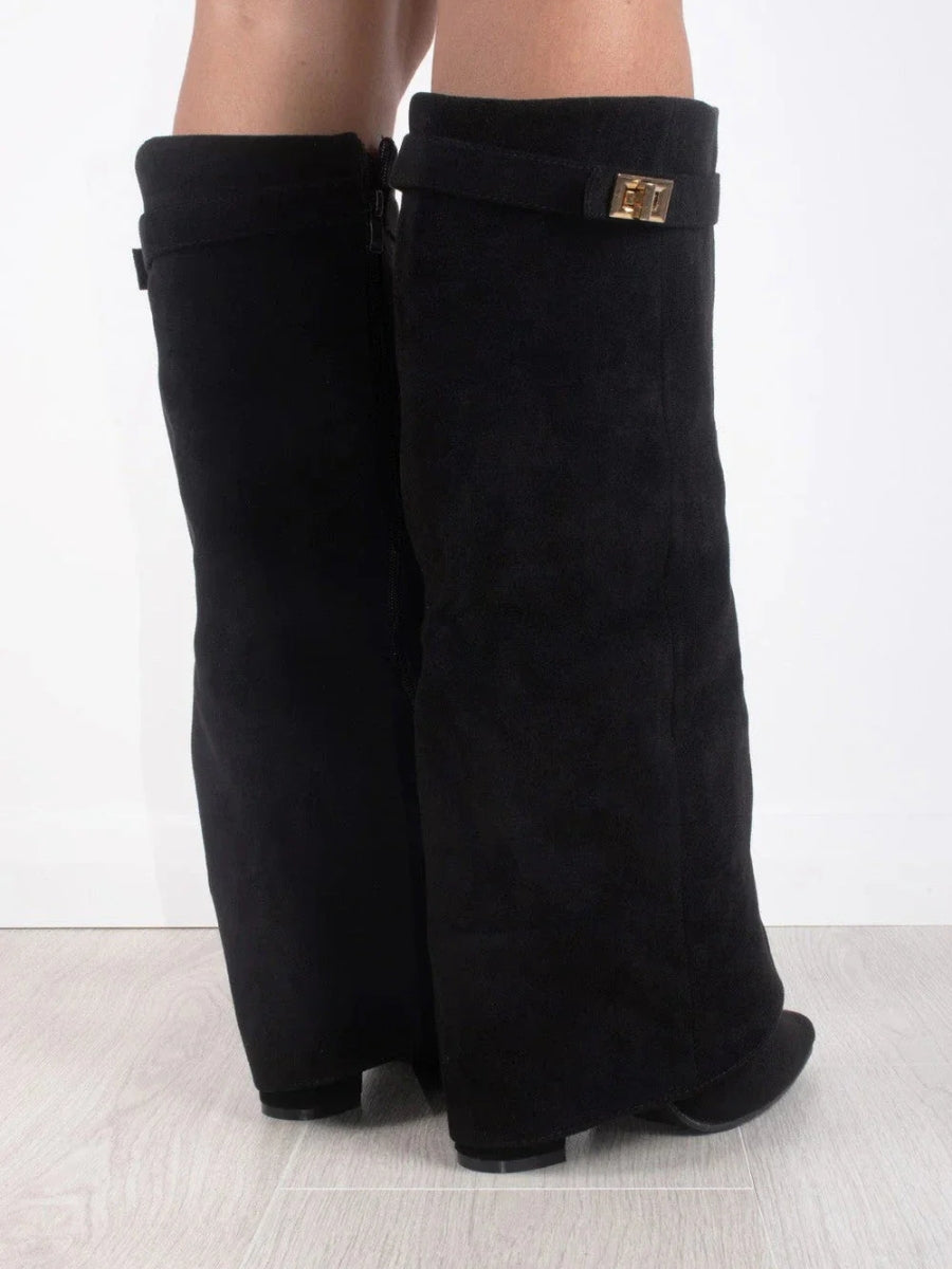 Bottes Hautes Femme à Large Revers et Talon Bloc | Élégance et Confort au Quotidien