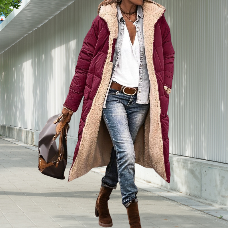 Zorélia | Manteau Hiver Femme Long Rembourré avec Capuche et Poches, Doublure Chaude