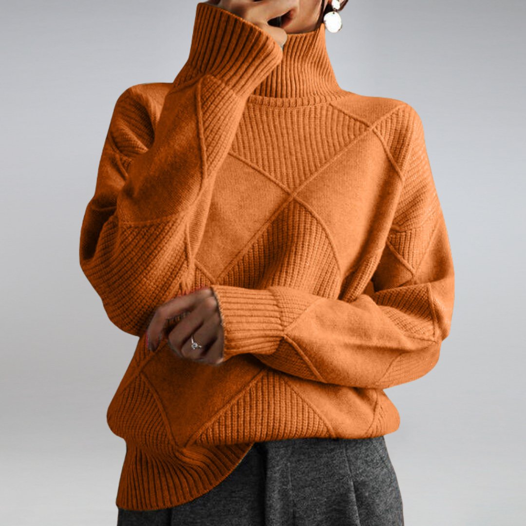 Isabelle | Pull femme col roulé à motif losange texturé