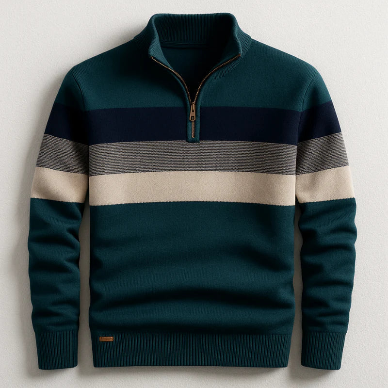 Pull Homme Demi-Zip à Rayures Modernes pour Style Hiver Élégant