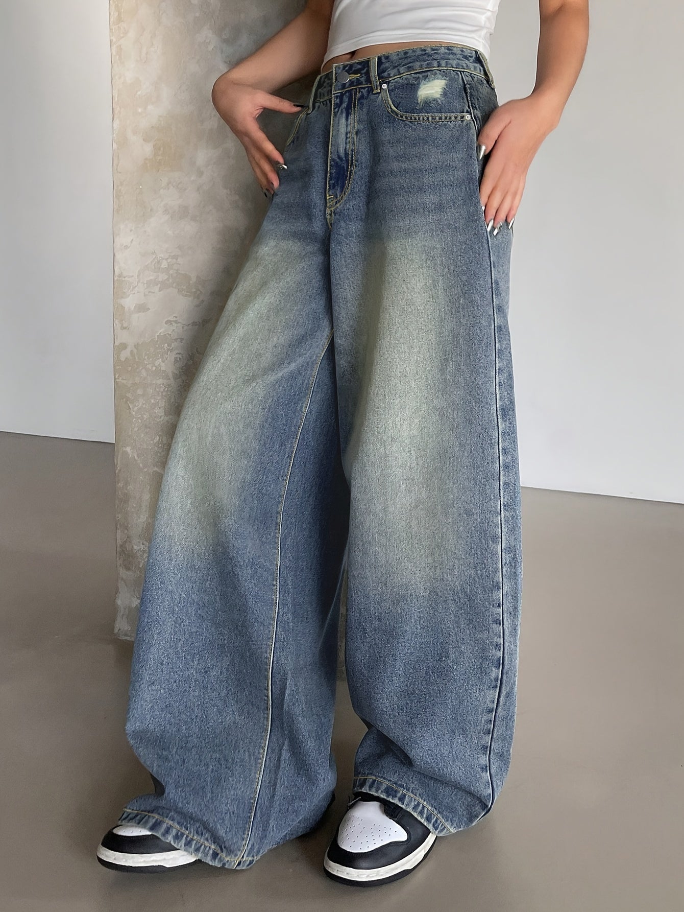 Keith | Baggy Jeans Femme Taille Haute à Jambe Large